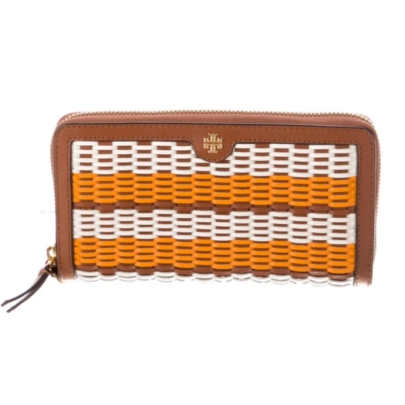Tory Burch Handbags - NEW TORY BURCH Emerson Woven Wristlet Zip Continental Wallet Brown multicolor